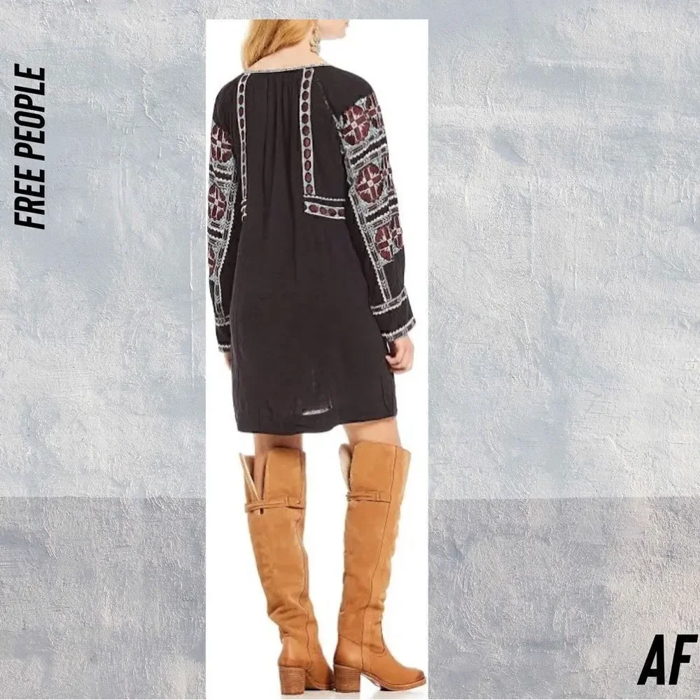 FREE PEOPLE ALL MY LOVE EMBROIDERED MINI DRESS IN BLACK NEW XS
